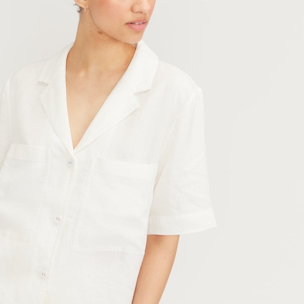 Everlane 100% Linen Camp Collar White Button Down Shirt, size XS